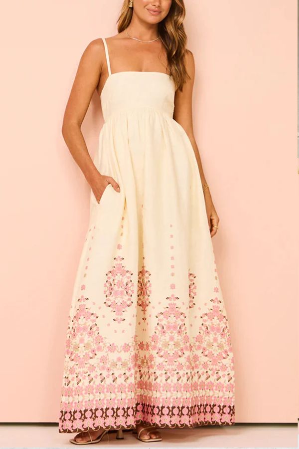 Women's Wendy Floral Paradise Maxi Dress with Straps and Pockets, Unique Print and Comfortable Fit
