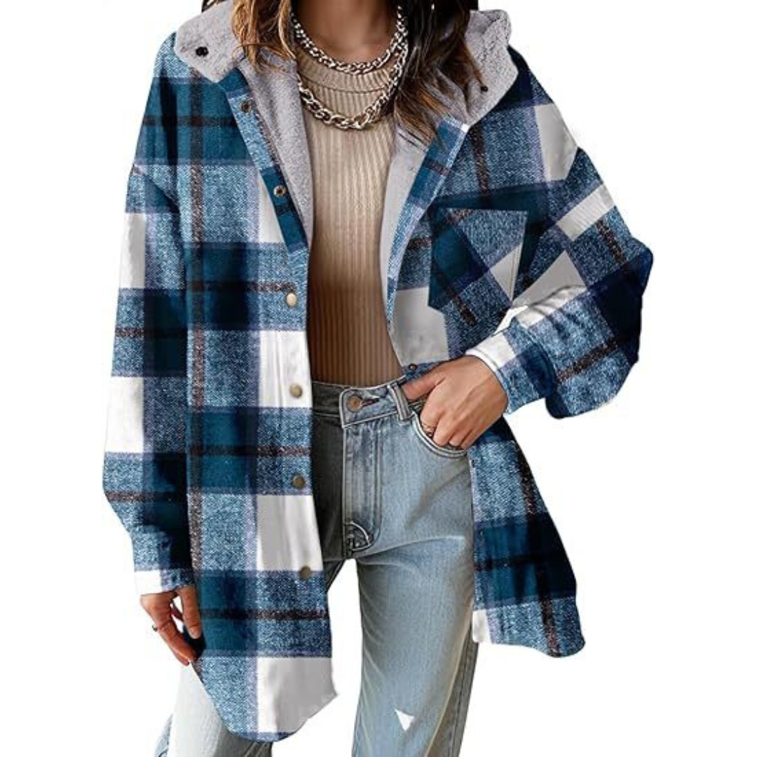 Tallulah | Women's Relaxed Fit Hooded Jacket in Check Pattern