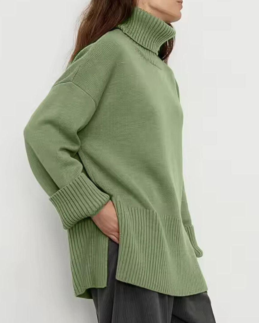 Emma | Women's Longline Roll Neck Jumper with Side Slit
