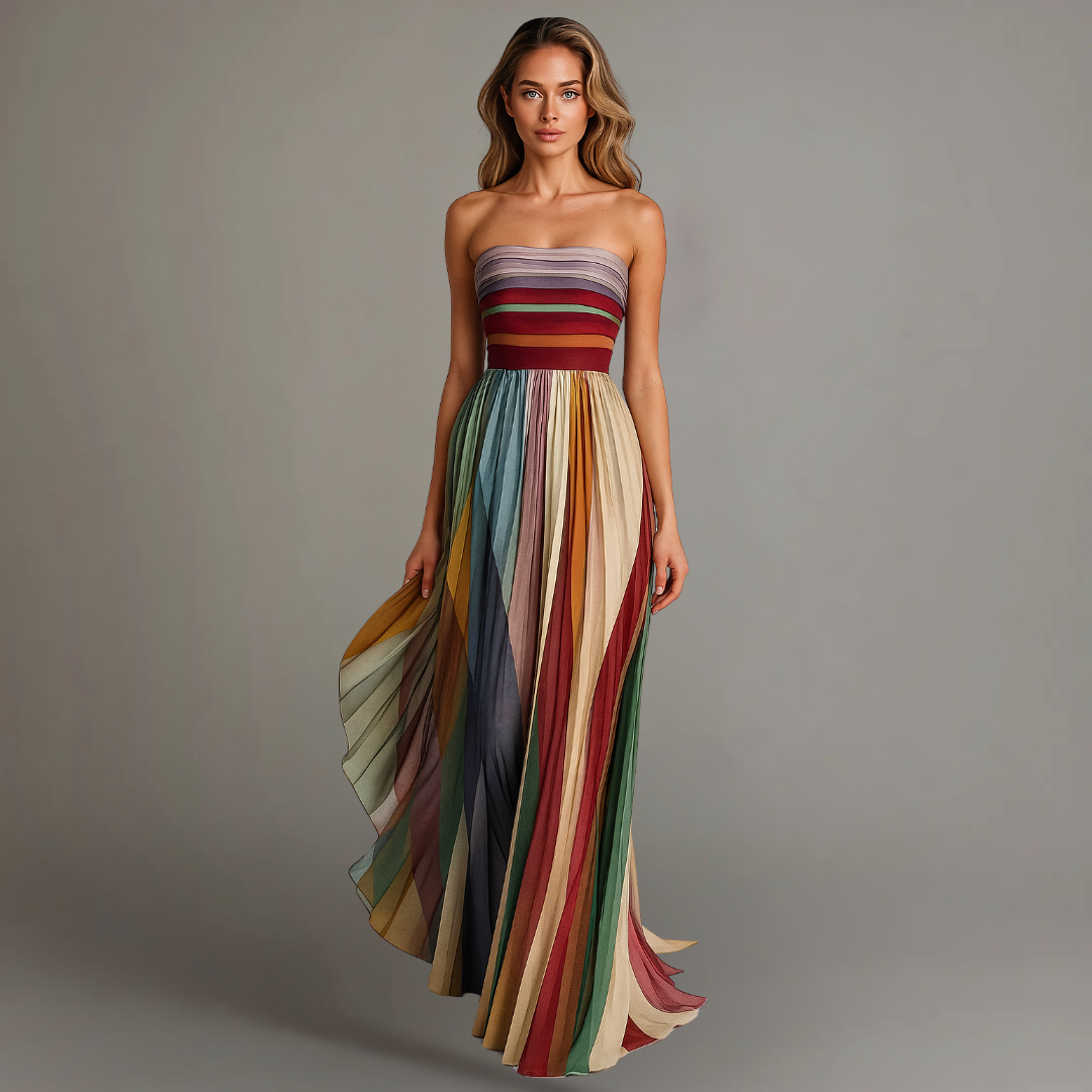 Judith | Women's Colourful Pleated Strapless Maxi Dress for Summer