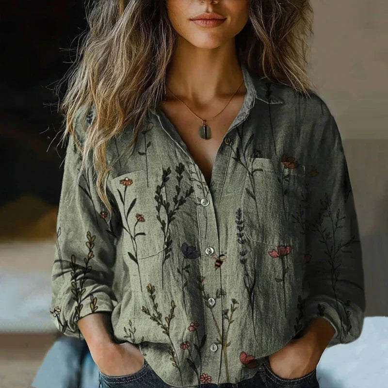 Lily | Women's Printed Vintage Blouse with Pockets