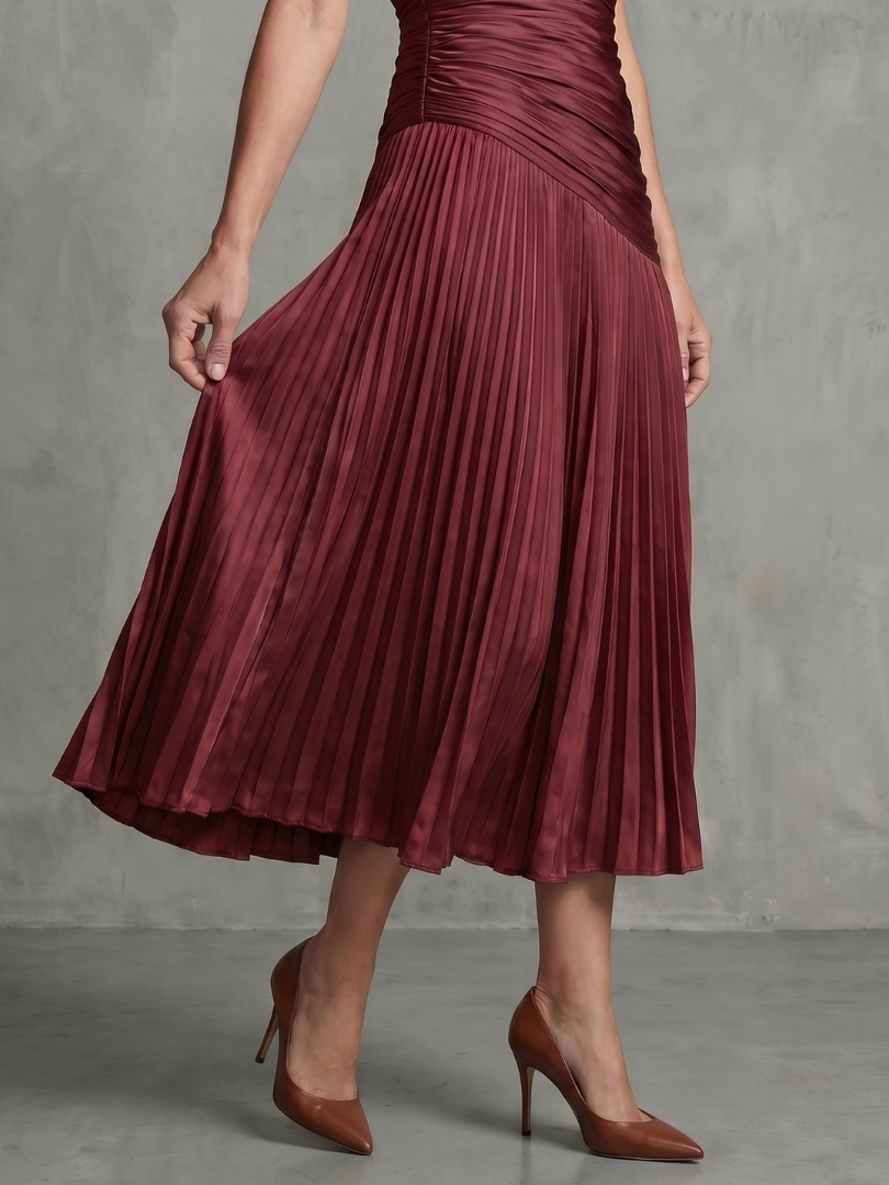 Theodora | Women's Pleated Waistline Stripe Midi Dress