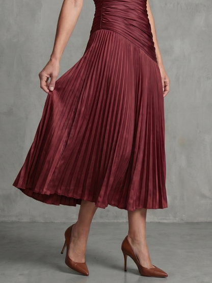 Theodora | Women's Pleated Waistline Stripe Midi Dress