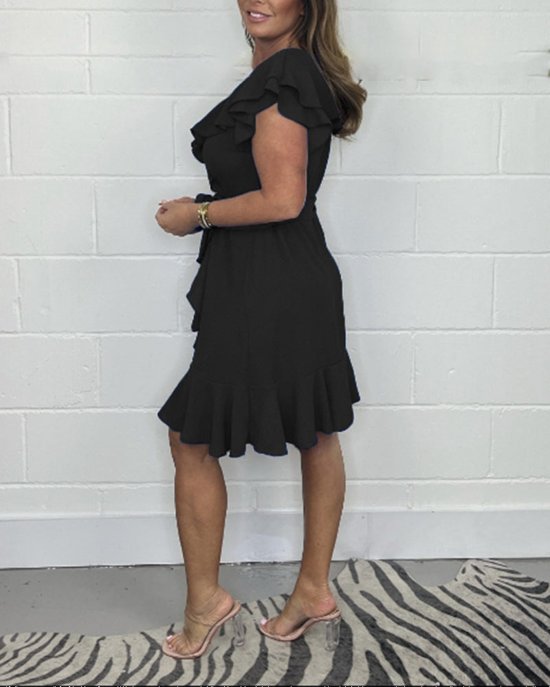 Rachel | Women's Elegant V-Neck Ruffle Dress