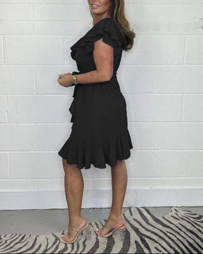 Rachel | Women's Elegant V-Neck Ruffle Dress