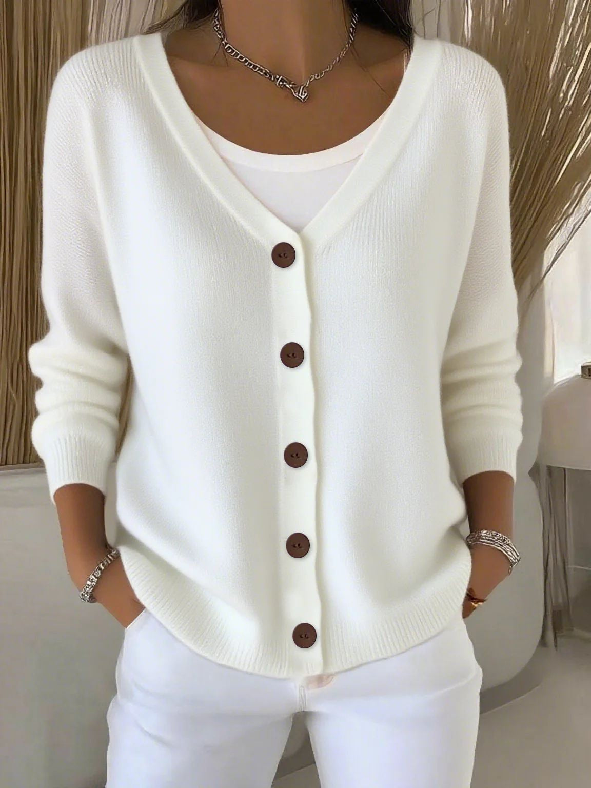 Olivia | Women's Long Sleeve V-Neck Button Jumper