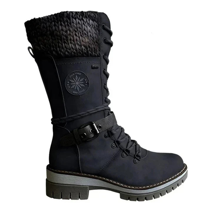 FrostLuxe | Women's Cushioned Buckle Waterproof Knee-Length Lace-Up Boots