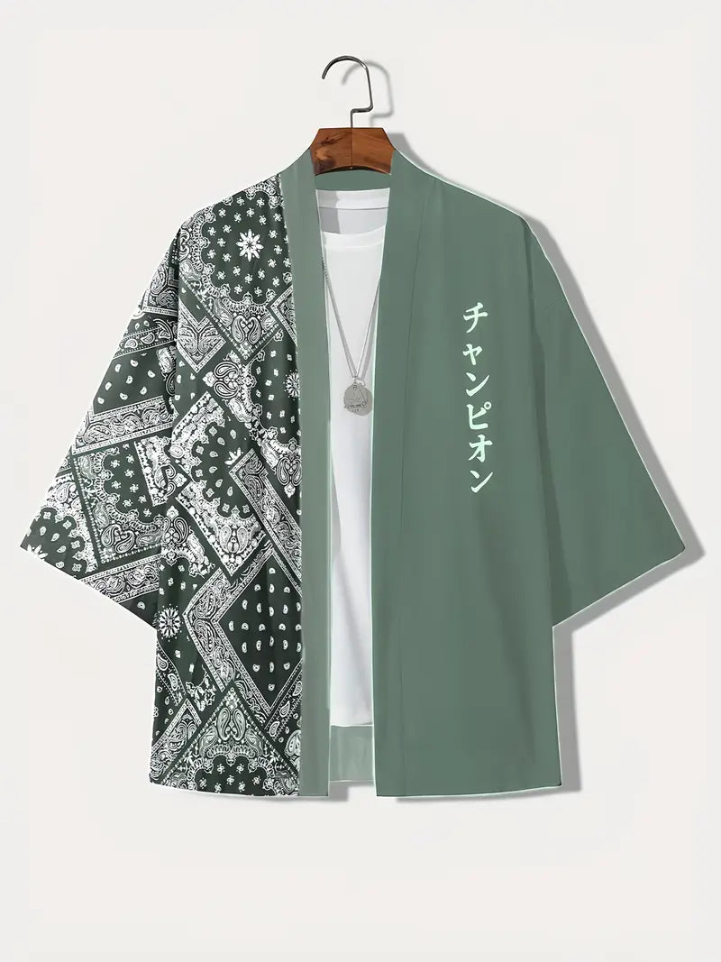 Aki | Men’s Lightweight Kimono Cardigan with Asymmetric Neck and 3/4 Sleeve