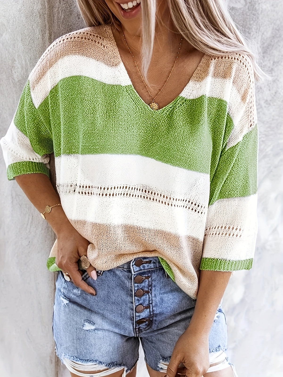 Olga | Women's Casual Striped V-Neck Jumper