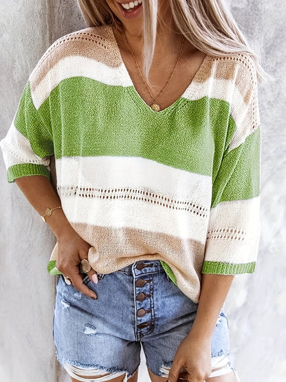 Olga | Women's Casual Striped V-Neck Jumper