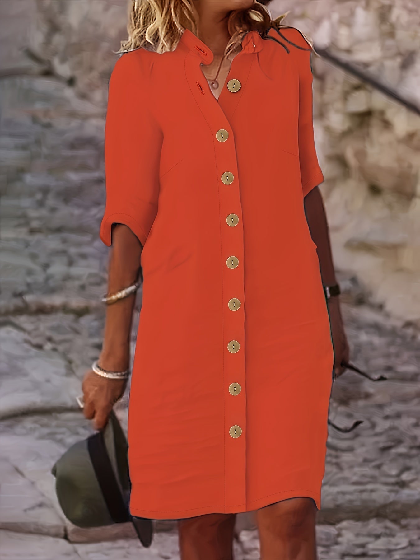 Hannah | Women's Casual Midi Dress with Button Placket