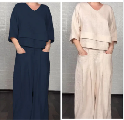 Noa | Women's Sleek Minimalist Two-Piece Ensemble with Pockets