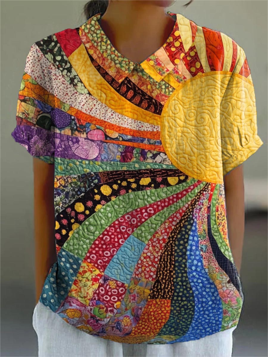 Lila | Women's Sunburst Patchwork Shirt with Short Sleeve