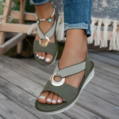 Skylar | Women's Cushioned Open-Toe Metal Buckle Flat Sandals