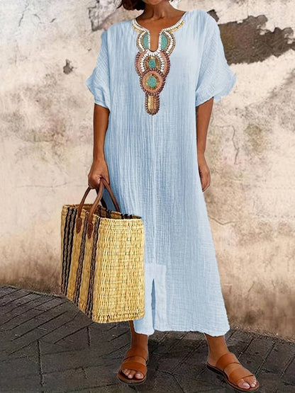Demi | Women's Boho Maxi Split Dress with Neckline and Side Slit