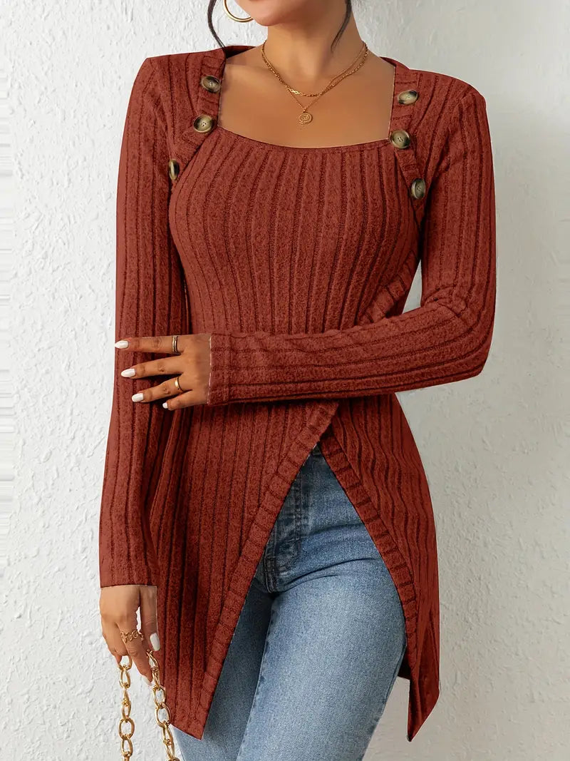 Julia | Women's Trendy Ribbed Asymmetrical Top
