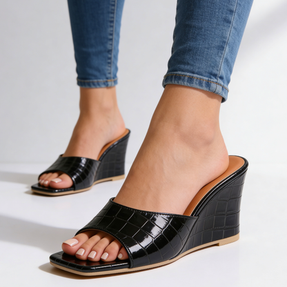 Helena | Croc Wedge Mules