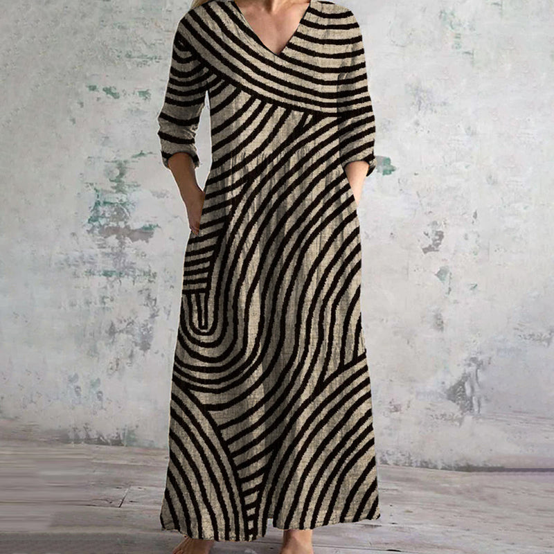 Eve | Women's Vintage Striped Maxi Dress with Pockets