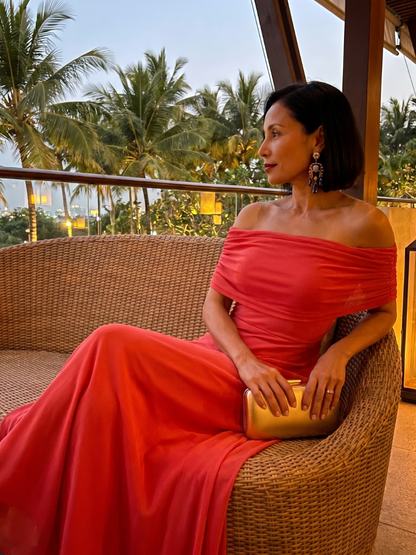 June | Women's Off Shoulder Draped Midi Dress