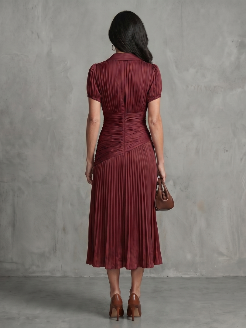 Theodora | Women's Pleated Waistline Stripe Midi Dress
