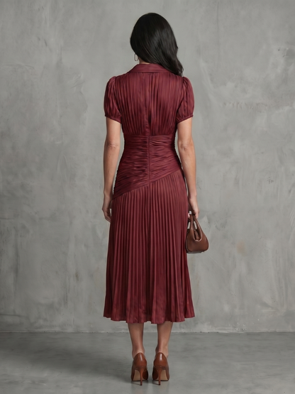 Theodora | Women's Pleated Waistline Stripe Midi Dress