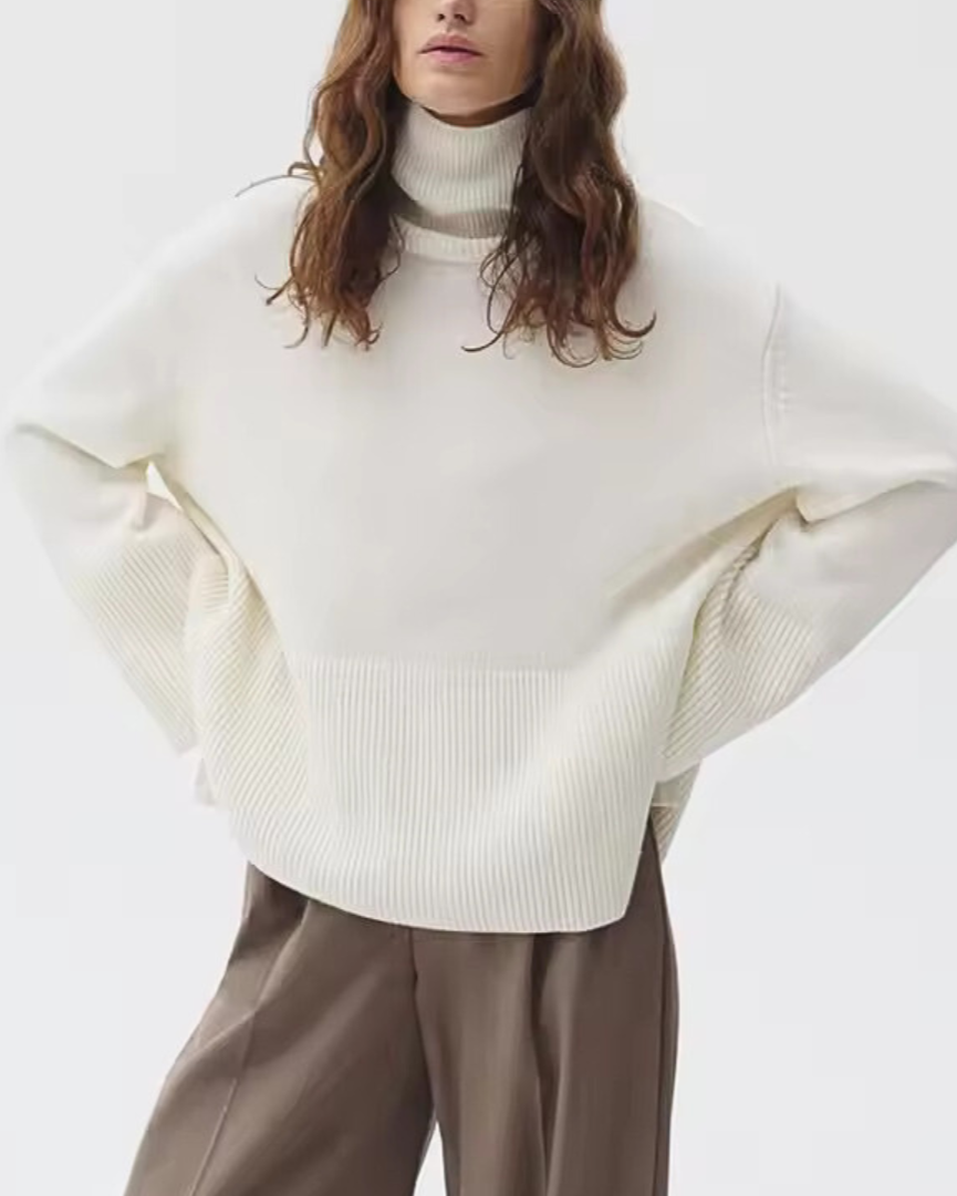 Emma | Women's Longline Roll Neck Jumper with Side Slit