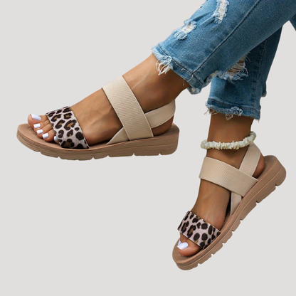 Women's Cushioned Open-Toe Stylish Leopard Print Cross-Strap Flat Sandals for Ultimate Comfort
