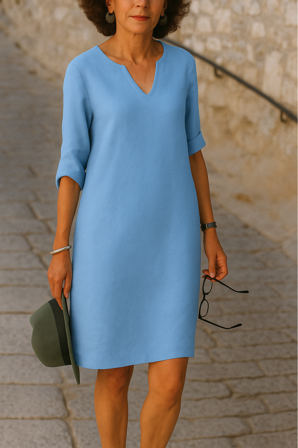 Elvy | Women's Sleek V-Neck Midi Dress