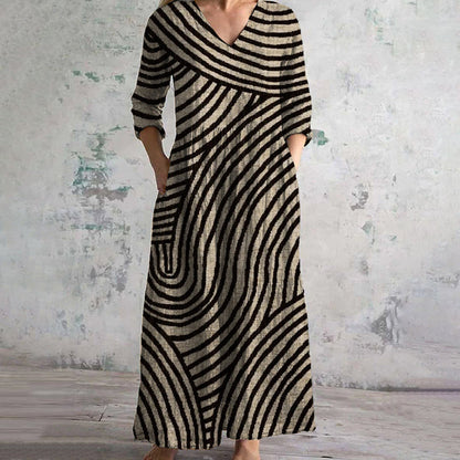 Eve | Women's Vintage Striped Maxi Dress with Pockets