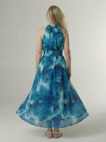 Sylin | Women's Relaxed Gathered Halter Midi Dress