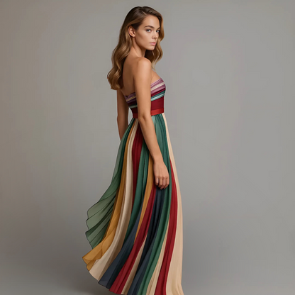 Judith | Women's Colourful Pleated Strapless Maxi Dress for Summer