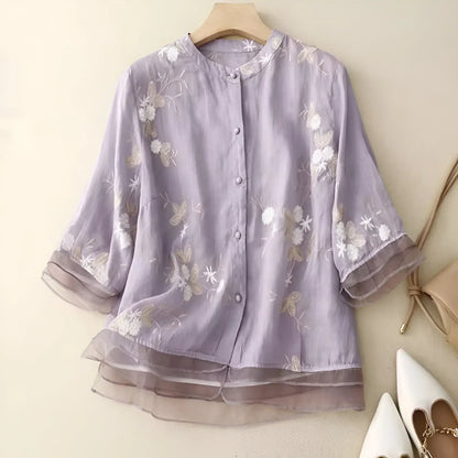 Emily | Women's Top with Embroidered Flowers