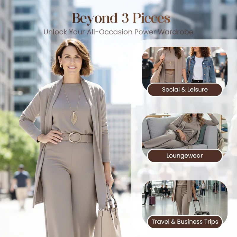 Women's Chic 3-Piece Ensemble: Long Cardigan, Top, and Trousers