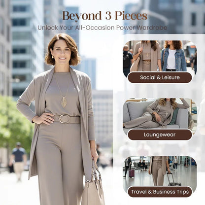 Women's Chic 3-Piece Ensemble: Long Cardigan, Top, and Trousers