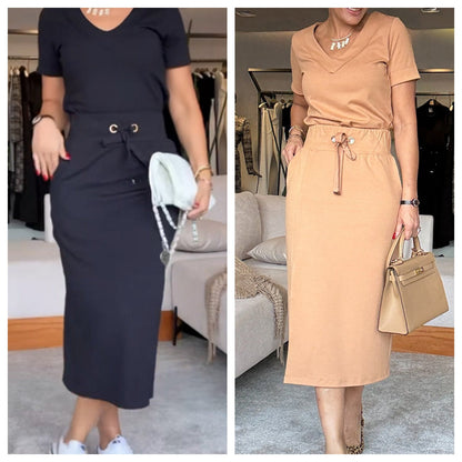 Tori | Women's Stylish V-Neck Top & Skirt Set with Drawstring