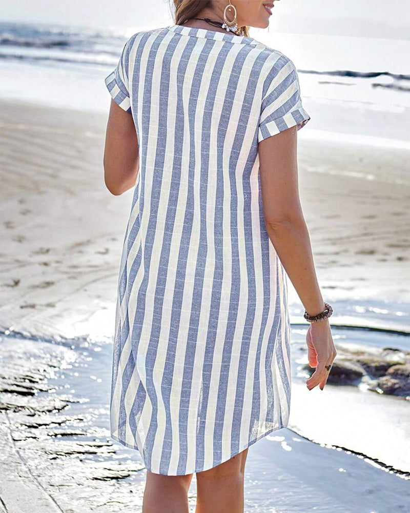 Martine | Women's Elegant Striped Shirt Midi Dress