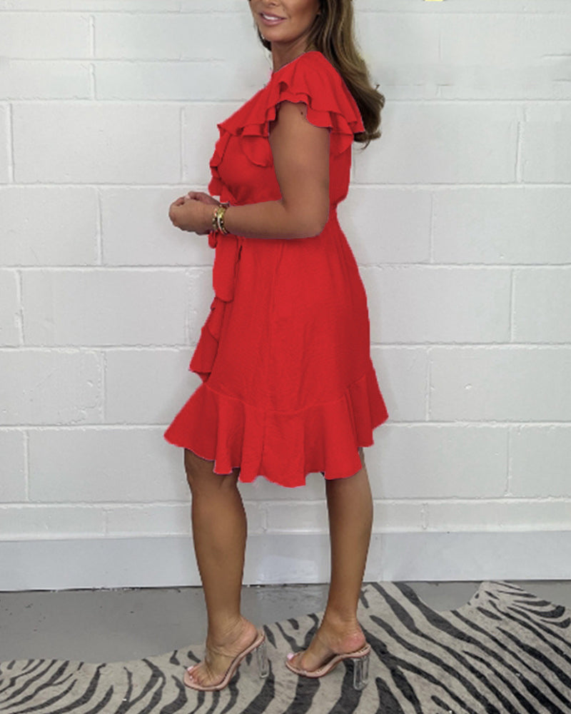 Rachel | Women's Elegant V-Neck Ruffle Dress