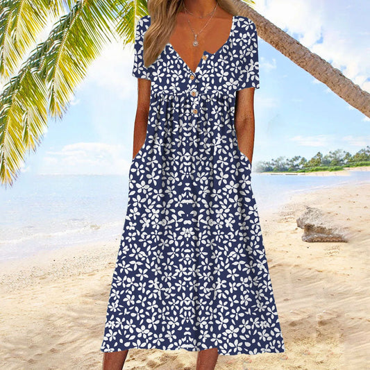 Aisla | Women's Relaxed Floral Breeze Midi Dress with Pockets