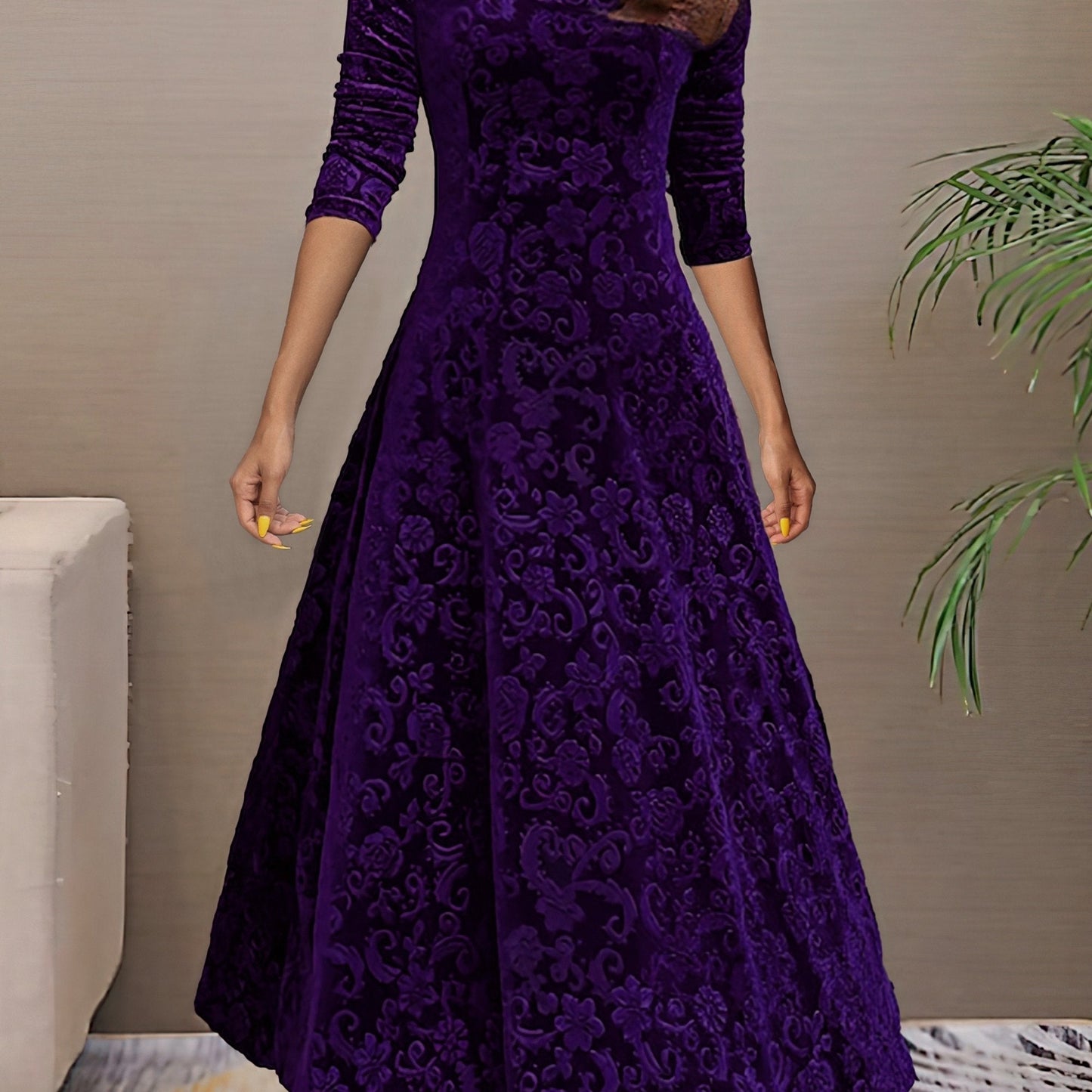 Nancy | Women's Luxe Holiday Midi Dress with V-Neck and Long Sleeve