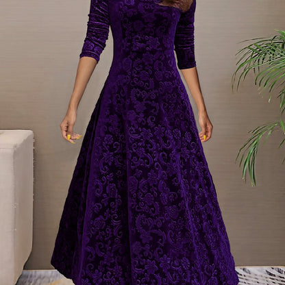 Nancy | Women's Luxe Holiday Midi Dress with V-Neck and Long Sleeve