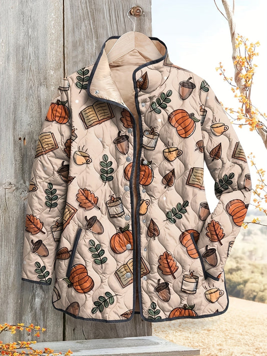 Women's Relaxed Cozy Autumn Print Quilted Jacket