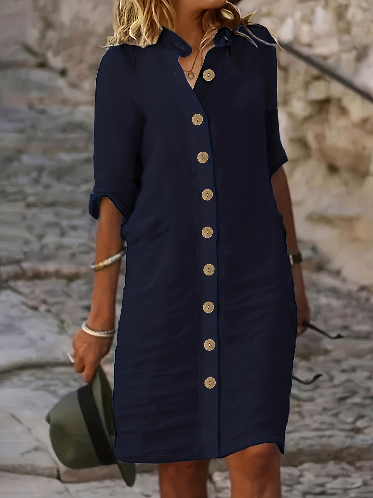 Hannah | Women's Casual Midi Dress with Button Placket