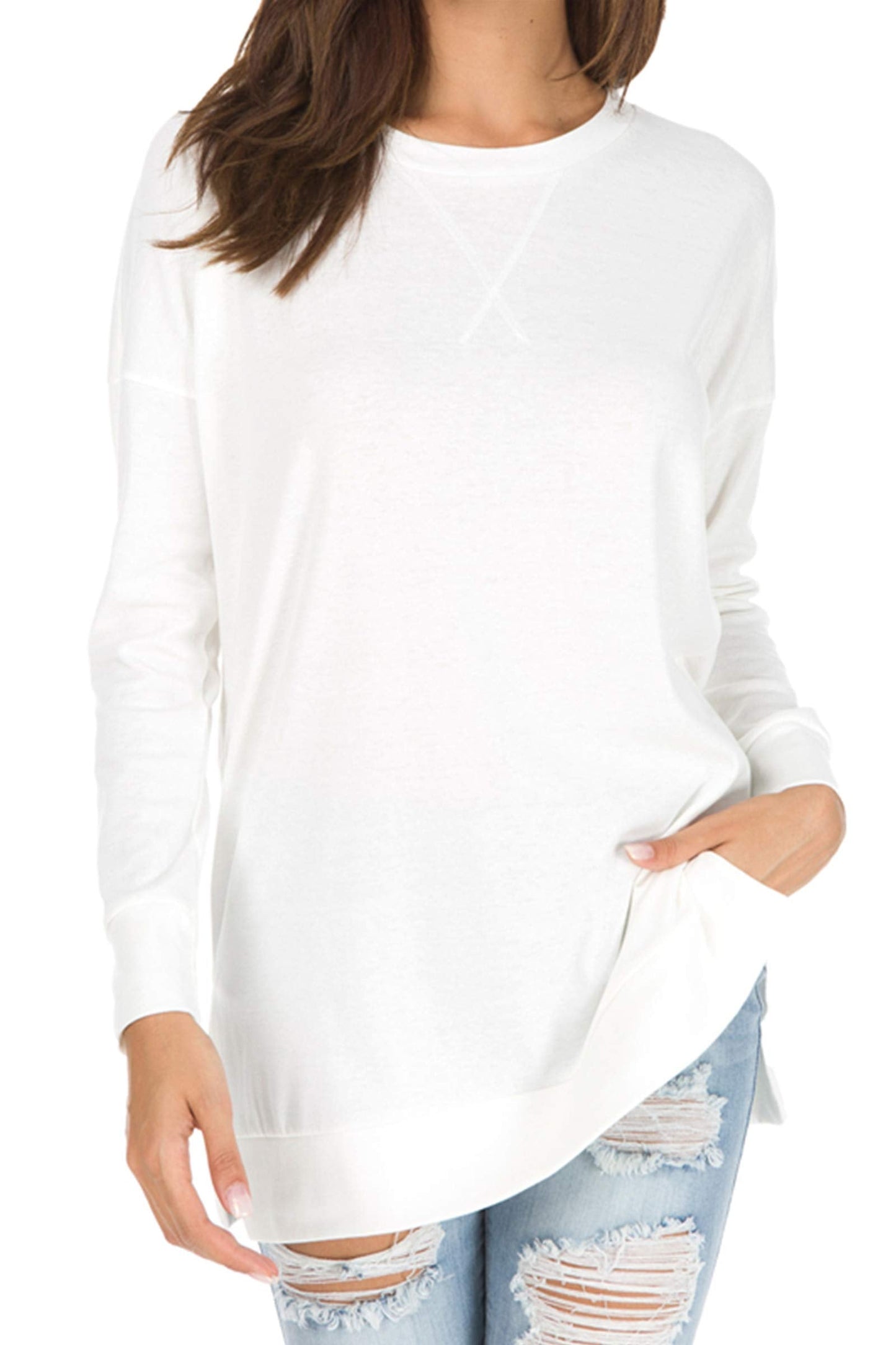 Violet | Women's Longline Long-Sleeved Side Slit Loose Top