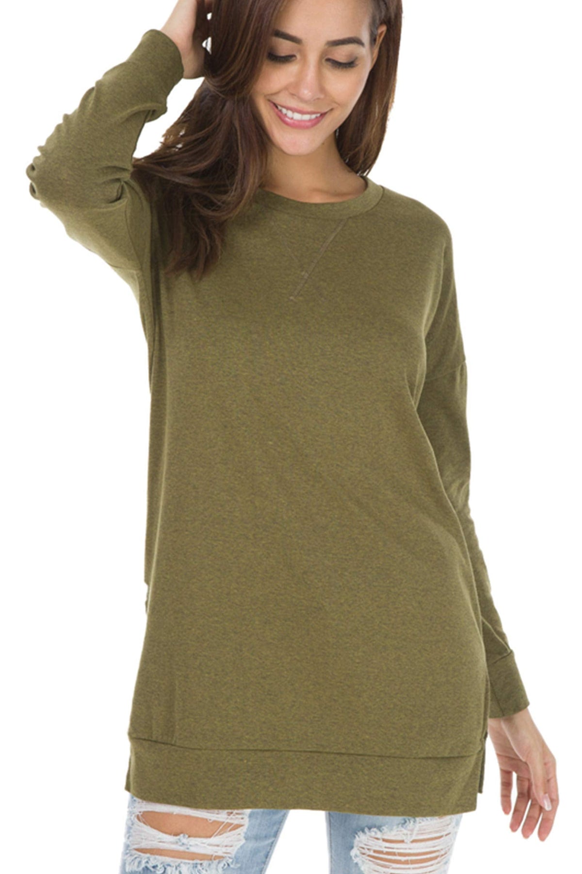 Violet | Women's Longline Long-Sleeved Side Slit Loose Top