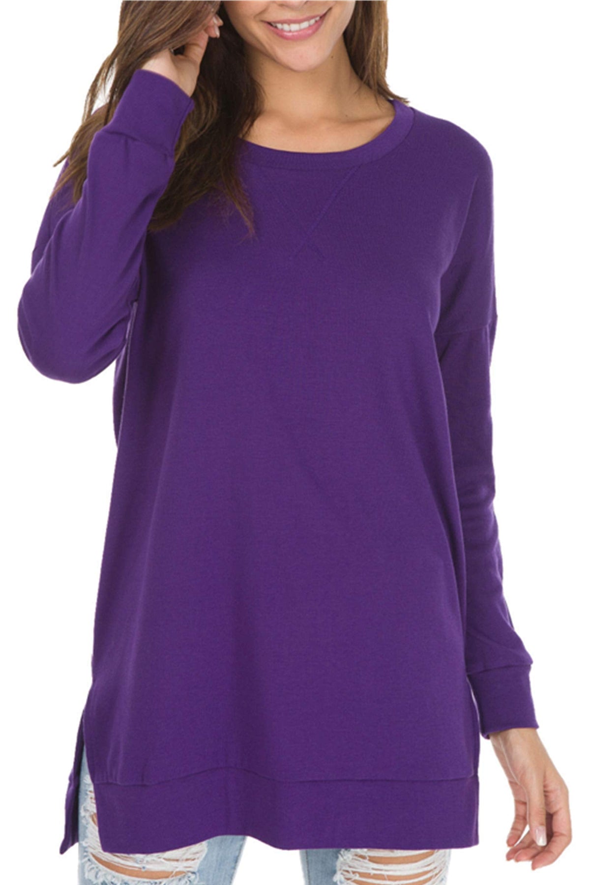 Violet | Women's Longline Long-Sleeved Side Slit Loose Top