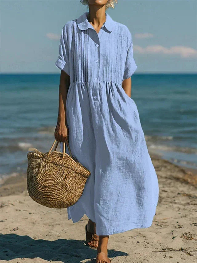 Lightweight Summer Button-Up Shirt Midi Dress for Women