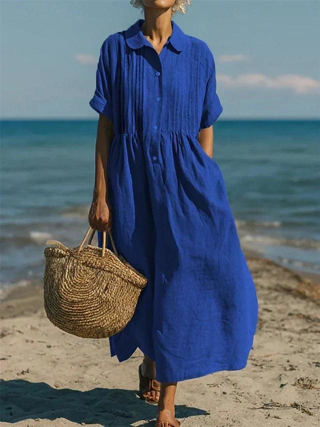 Lightweight Summer Button-Up Shirt Midi Dress for Women