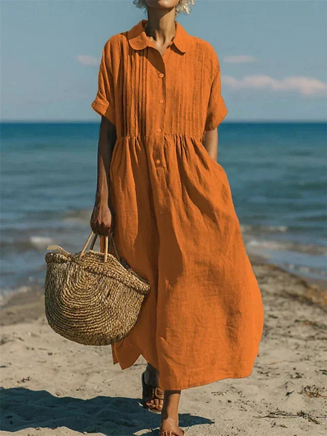 Lightweight Summer Button-Up Shirt Midi Dress for Women