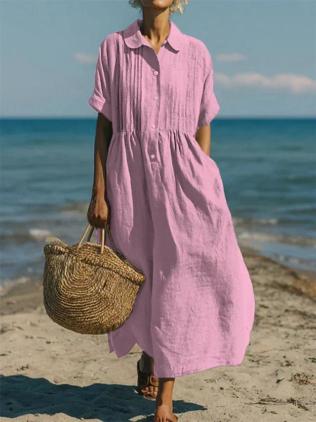 Lightweight Summer Button-Up Shirt Midi Dress for Women