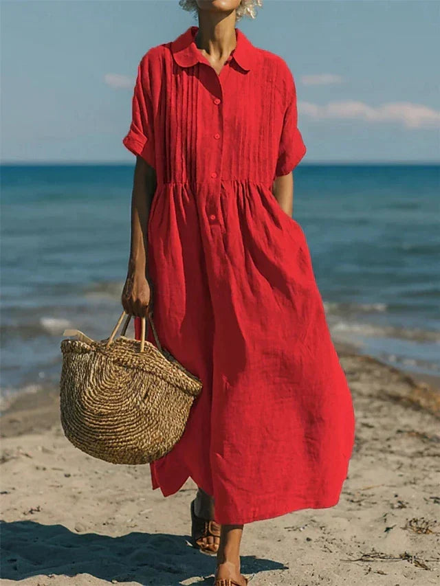 Lightweight Summer Button-Up Shirt Midi Dress for Women
